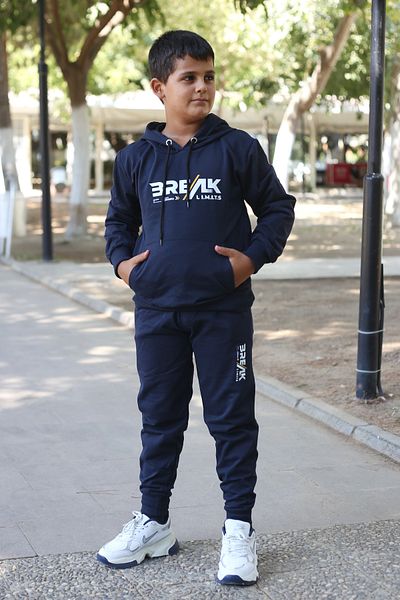 han elegant Boys' Tracksuit Set - Comfortable Fit, Break Printed and Kangaroo Pocket