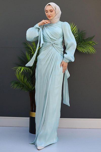 GİZ AGİYİM Rochie de seara din matase orhidee menta deschisa