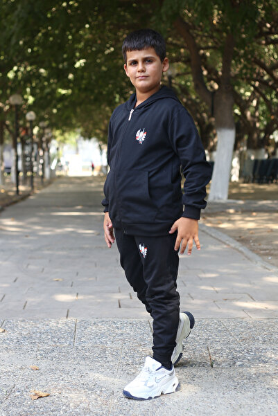 han elegant Children's Hooded Sports Tracksuit Set - Printed and Zippered