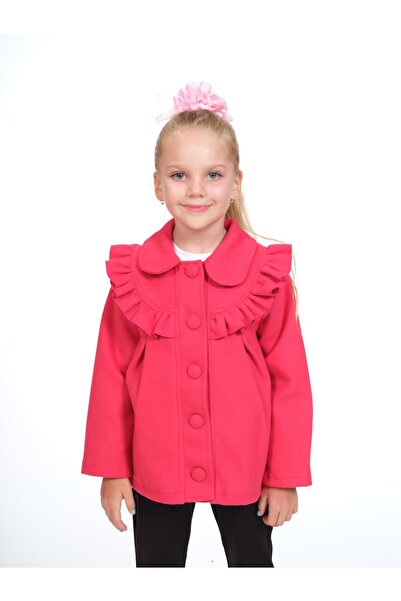Kamex Buttoned Ruffle Detail Coat Fuchsia