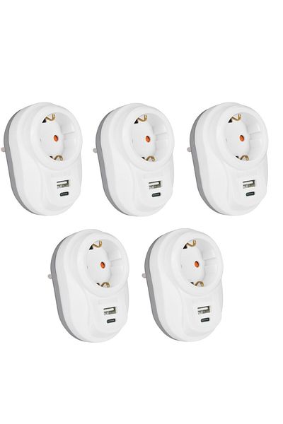 Nilson 5 Single Plug Sockets - Current Protected, U+c-type