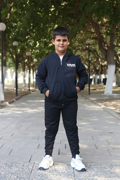 han elegant Hooded Zippered Text Printed Sports Tracksuit Set