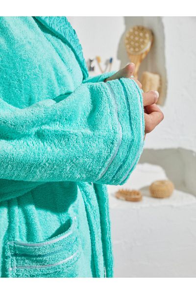 Homelover Γυναικείο μπουρνούζι από 100% βαμβακερό πράσινο ειδικό σχέδιο Extra Soft Shalyaka