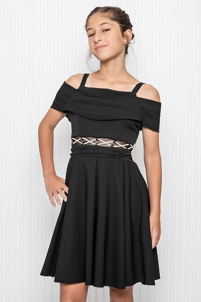 SUBU TASARIM Black Girl's Evening Dress - Waist Detailed, Mdv348
