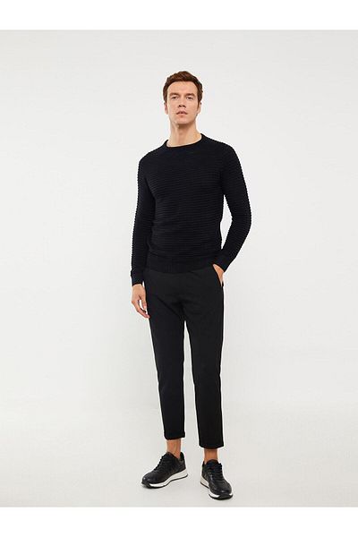 LC Waikiki LCW Vision - Pulover negru pentru bărbați, decolteu, mânecă lungă
