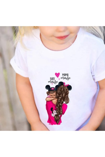 Pink Sky Tricouri de familie Mamă Fiică Mamă și Eu Tricou cu imprimeu inimă Topuri drăguțe Îmbrăcăminte frumoasă de familie
