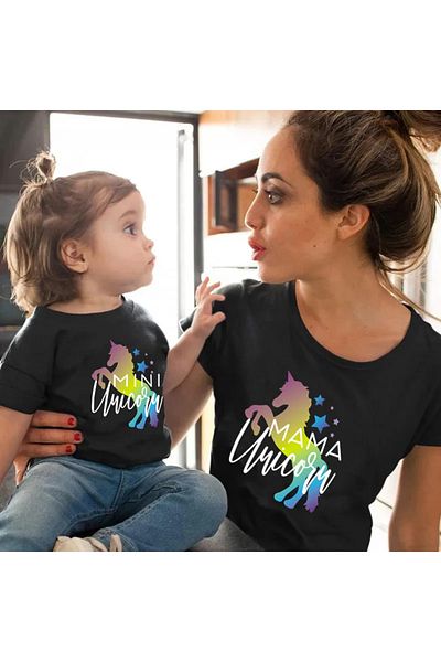 Pink Sky Heart Printed Family T-shirt - Cute Mother and Daughter Tops