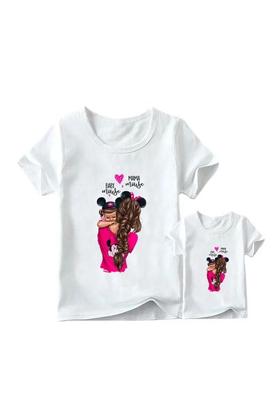 Pink Sky Family Clothing - Heart Printed Cute Mother and Daughter T-shirt