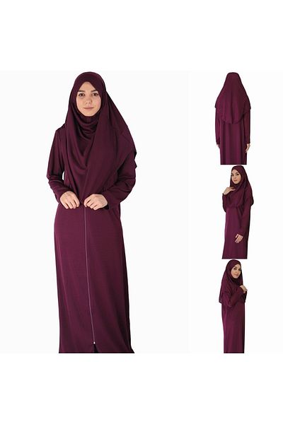 ZEHRANAZ NAMAZ ELBİSESİ Zippered Burgundy Prayer Dress