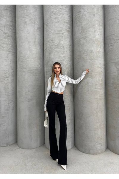 İLKCET MODA Top crop cu degete cu dungi otomane