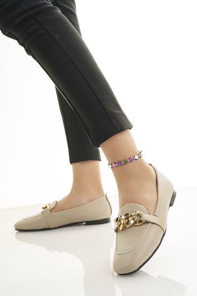 Modafırsat Beige Women's Ballerina Ballerina Chain Detailed Stylish Orthopedic Casual Shoes