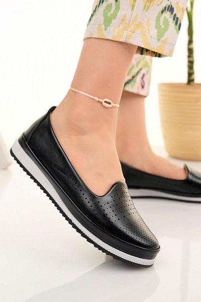 Modafırsat Women's Black Orthopedic Shoes Business Office Mother Daily Ballerina Shoes