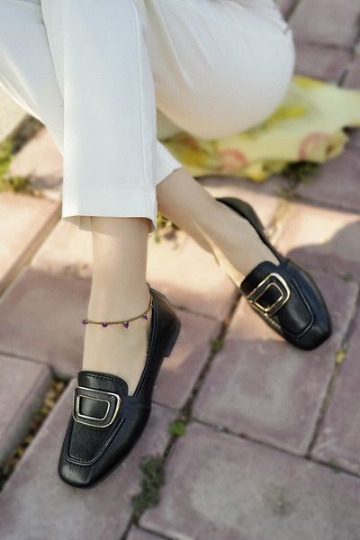 Modafırsat Women's Black Buckle Detailed Ballerina Flats Lightweight Comfortable Sole Casual Shoes