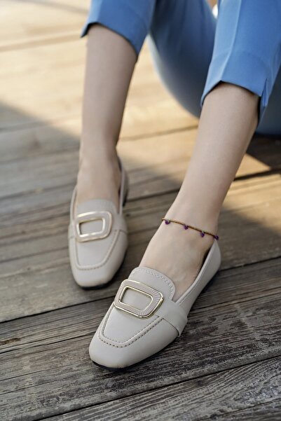 Modafırsat Women's Buckle Detailed Ballerina Beige Light Comfortable Sole Casual Shoes