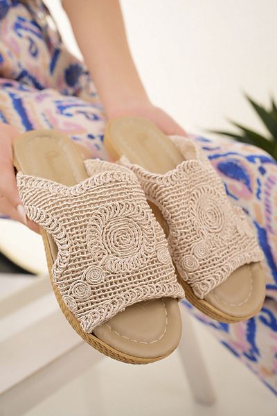 Modafırsat Papuci de femei din paie Bej Tricotat din dantelă Broderie Brodat Elegant Nou sezon Vară Acasă Plajă Vacanță Papuci