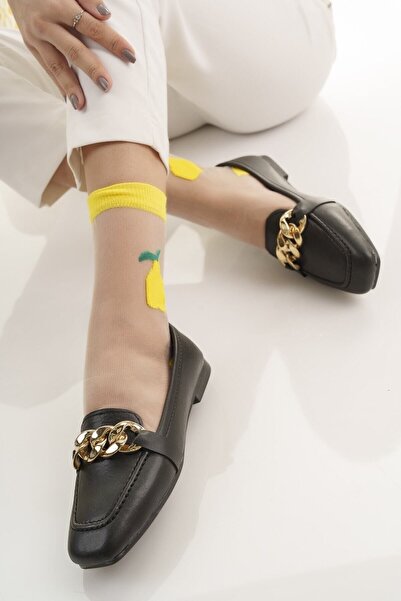 Modafırsat Black Women's Ballerina Ballerina Chain Detailed Stylish Orthopedic Casual Shoes