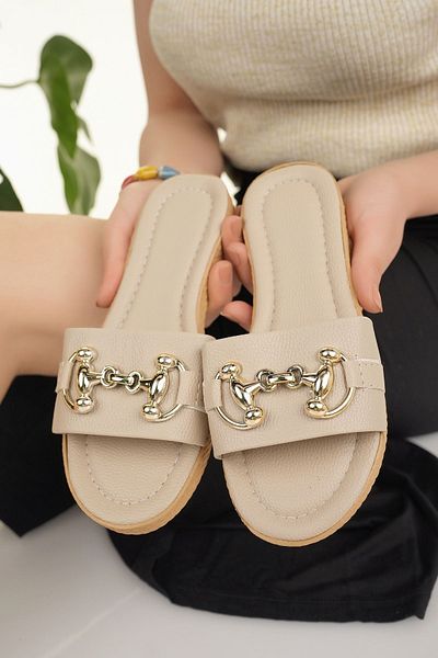 Modafırsat Γυναικείες casual παντόφλες μπεζ κομψή πόρπη Home Sea Beach Guest προίκα παντόφλες