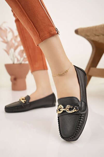 Modafırsat Women's Flats Black Buckle Lightweight Comfortable Stylish Business Office Daily Shoes