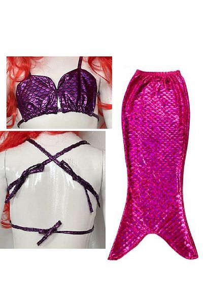 KorSeZen Purple - Pink Girl's Ariel Mermaid Bikini - Pareo Set, 2-Piece Costume