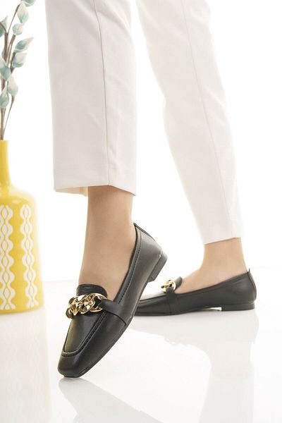 Modafırsat Black Women's Ballerina Ballerina Chain Detailed Stylish Orthopedic Casual Shoes