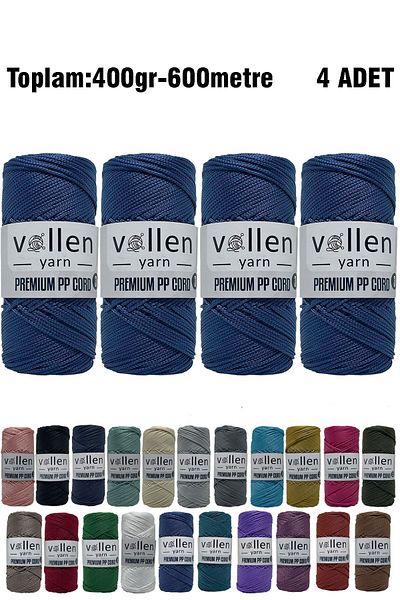 vollen yarn 600m Πολυεστερικό νήμα μακραμέ, νήμα Supla, νήμα τσάντας, νήμα βραχιολάκι, μακραμέ, τζιν μπλε 1,5mm-400gr