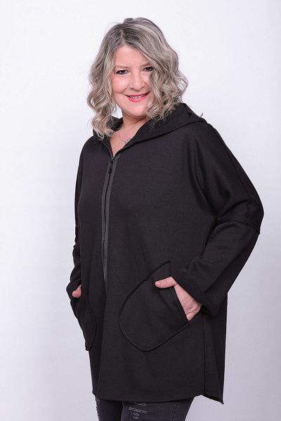Hitit Butik Women's Black Hooded Fleece Cardigan