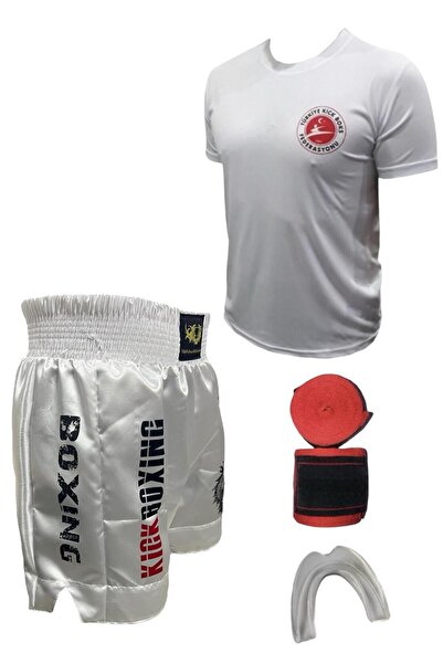 Remege Spor Malzemeleri Kick Boks Şortu - Kick Boks Tişörtü - 3,5 Mt Bandaj - Silikon Dişlik Kickboks 4'lü Set