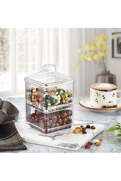 CCK HOME 2 Layer Square Dragee Presentation Set 2 Layer Square Sugar Bowl Breakfast Storage Container Turkish Delight Bowl
