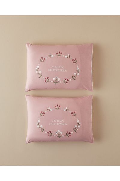 English Home Pink Retro Flower Cotton 2-Piece Pillow Case - 50X70 cm
