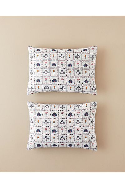 English Home 50X70 cm Blue Ornate Fancy Cotton 2-Piece Pillowcase Set