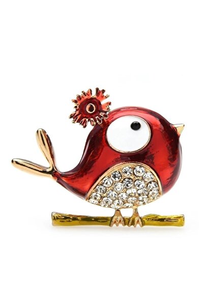 Esra Pamir Kırmızı Şirin Kuş Broş Ve Kolye Ucu
