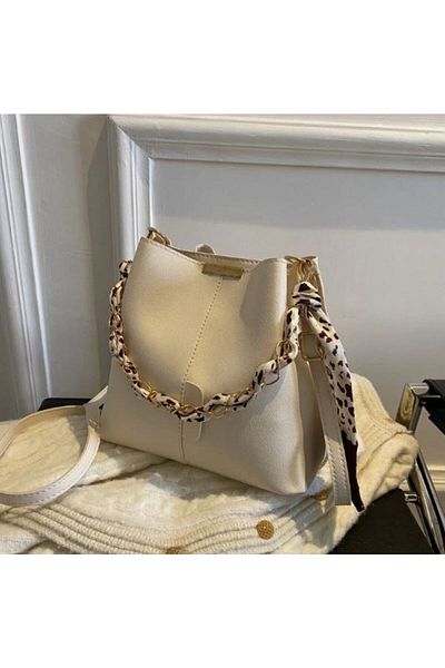 Alberta Bags Eșarfă albă și accesoriu cu lanț pentru femei Geantă de mână și geantă de umăr din piele moale cu 3 compartimente