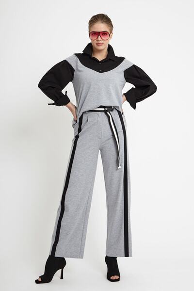 VERDA Women's Gray Poplin Detailed Blouse