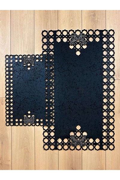 Creativehome Kelebek Siyah Deri, Kaymaz Taban, Yıkanabilir, Dekoratif Banyo P...