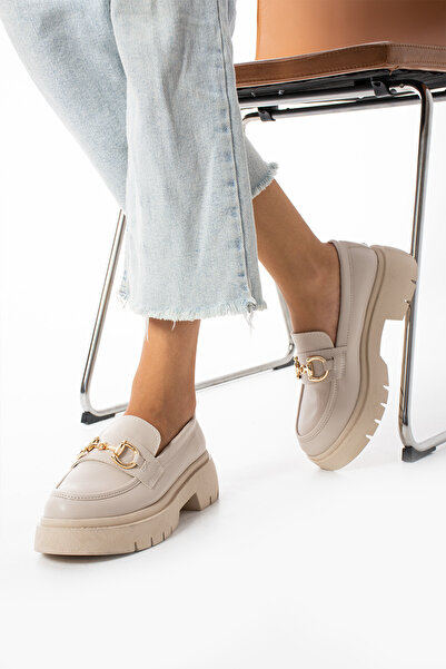 Neva'nın Butiği Ελαφριά γυναικεία Loafer παπούτσια με χρυσή αγκράφα