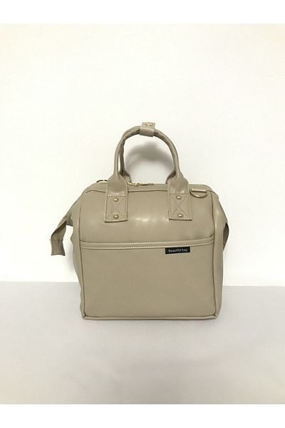 beautiful bag Термо чанта за обяд от мека кожа, бежова, кремава, 5 л