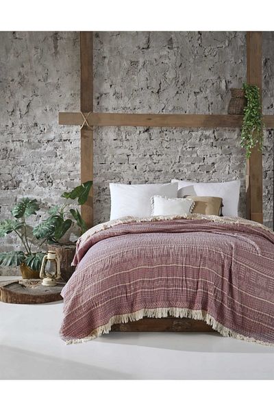 Şaheser 3 Layer Jacquard Yarn Painted Muslin Bedspread Ethno