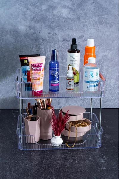Flosoft 2-Tier Makeup Organizer, Multi-Purpose Decorative Cosmetic Jewelry Accessory Organizer