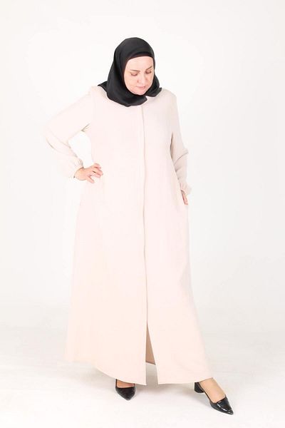 Gelince Berran Stone Color Zippered Umrah Ferace - Size 46 48 50 52 54 56