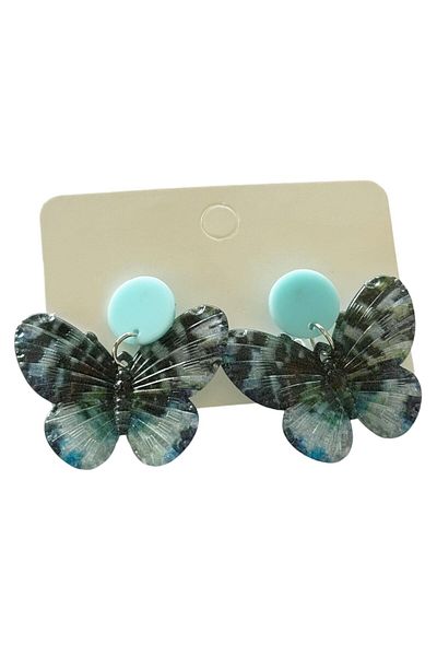 TAKIŞTIR Blue Color Butterfly Figured Earrings (Pair)