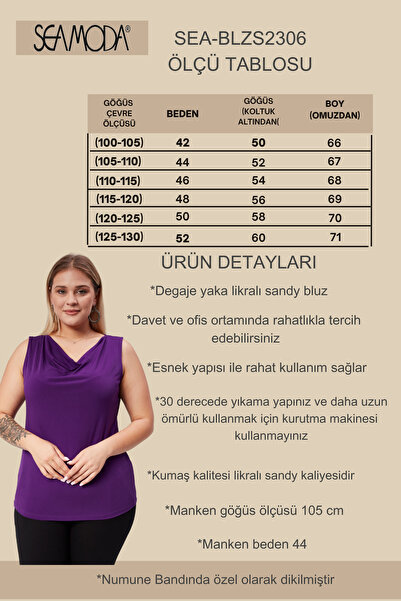 Seamoda Plus Size 4 Seasons Degaje Collar Sandy Blouse - Comfortable Use and Stylish Undershirt-purple
