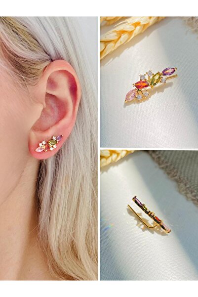 Retrobird أقراط ذهبية اللون من النحاس وحجر الزركون