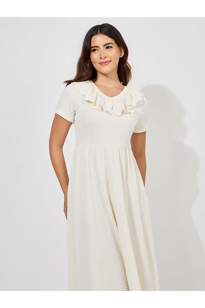 Styli Textured Ruffle Neck Nightdress
