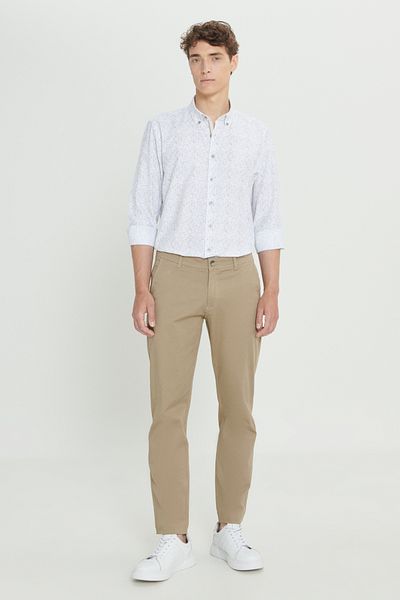 ALTINYILDIZ CLASSICS Ανδρικό παντελόνι Chino από ελαστικό βαμβακερό μπεζ Slim Fit