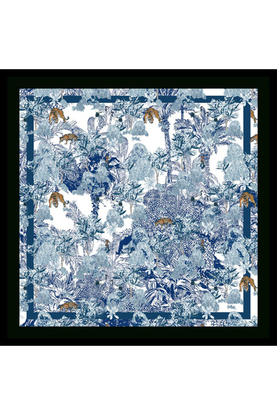 Modabutik Kadın Mavi Tropik Desenli Bandana 70x70 DG1130-22