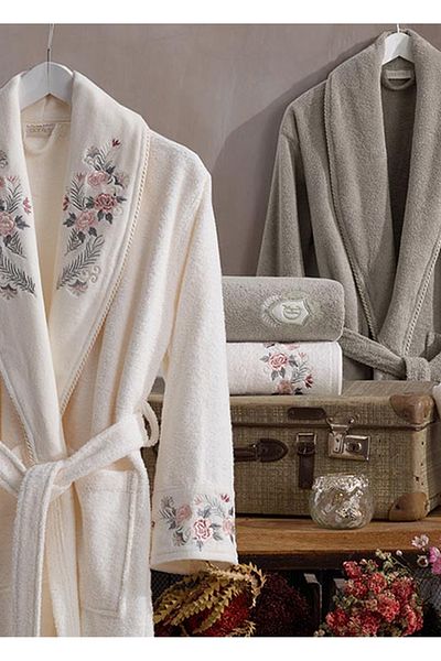 Dantela Set halate de baie din bumbac din catifea Larosa 6 piese - crem/bej