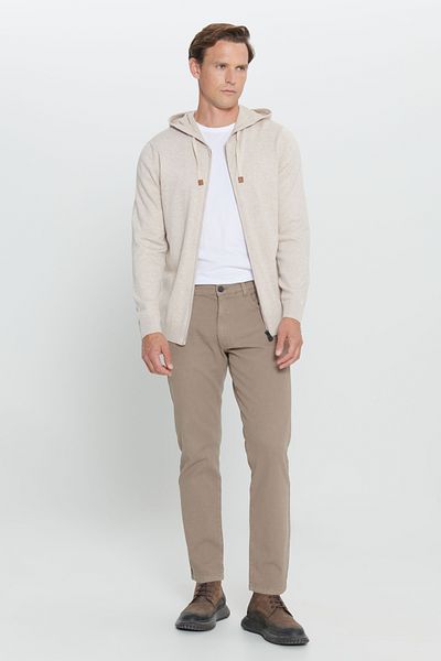 ALTINYILDIZ CLASSICS Ανδρική πλεκτή ζακέτα Beige Melange - Κανονική εφαρμογή, με κουκούλα