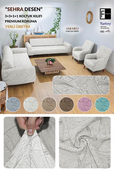 Faiend Jacquard Sehra Pattern Stone-grey 3 3 1 1 Elastic Sofa Cover| Elastic Sofa Cover| seat cover