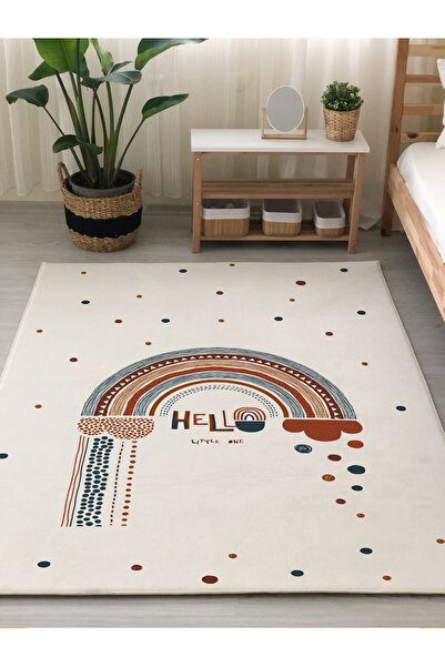 Evmila Hello Gökkuşağı Baskılı 7mm Kalınlıkta Çocuk Halısı