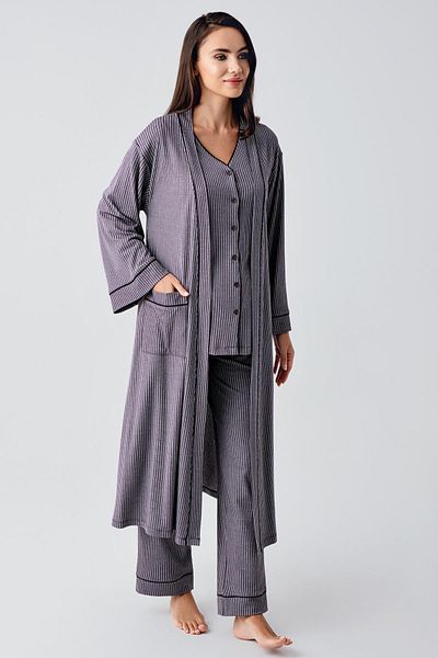 Artış Flexible Viscous Maternity Pajamas and Dressing Gown Set - Long Sleeve, Buttoned 15307
